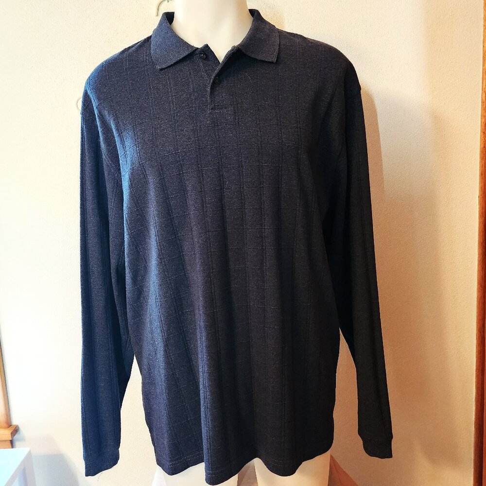 Van Heusen Men's XL  Long Sleeve Blue Gray Polo EUC Like New #588